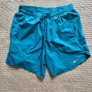 Nike Running Dri-Fit Shorts Size S Teal Blue Ripstop Brief Lined Back Zip Pocket